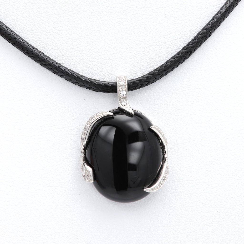 Black Natural Onyx Pendant Sterling Silver 925